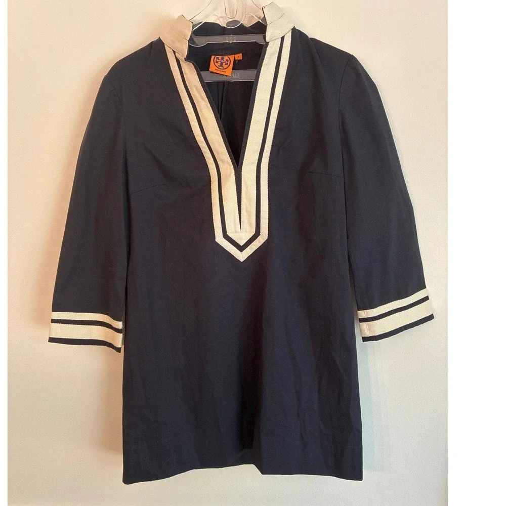 Tory Burch Tunic Top Cotton Navy White Border Size 4